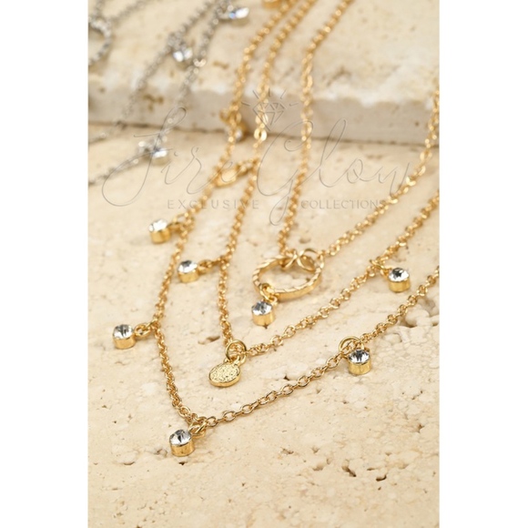 Fire Glow Jewelry - Layered Rhinestone Gold Tone Short Necklace